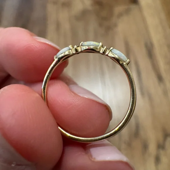 Solid Gold Triple Opal and Diamond Band - Picture 6 of 7